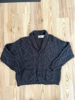 Aran Crafts 100% Merino Wool Fisherman Cable Knit Sweater Chunky Gray Mens XXL